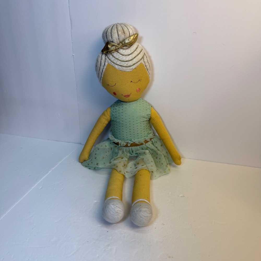 Target Ballerina Fabric Doll Mint Green Star Tutu Gold Bow Plush 21.5 Inch